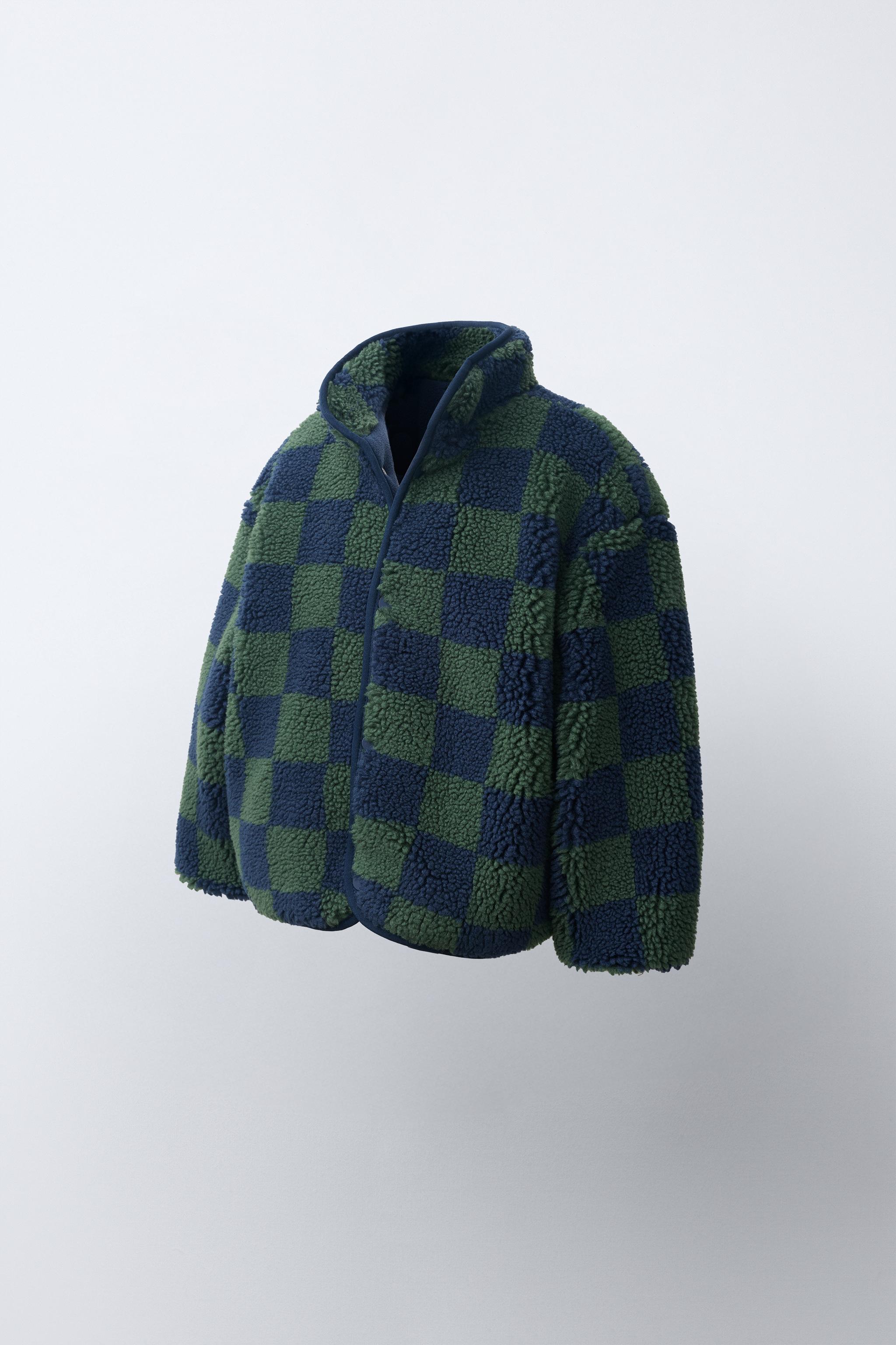 BLOUSON EFFET MOUTON À CARREAUX DAMIER
